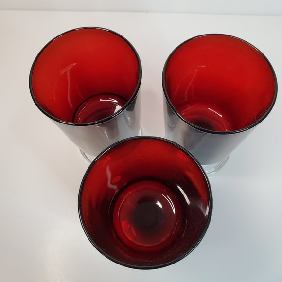 3 Vintage Ruby Red Clear Footed Wine Water Goblet Glass France - Picture 2 of 4